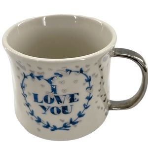 Anthropologie "I LOVE YOU/I KNOW" Coffee Tea Mug w/Silver Stars & Handle